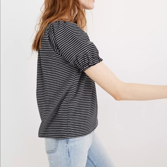 MADEWELL TEXTURE & THREAD STRIPED PEASANT TOP - Picture 2 of 7